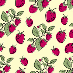 Hand drawn ink outline raspberry with color spots.