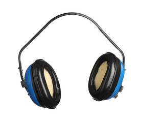 Protective headphones isolated on white. Safety equipment