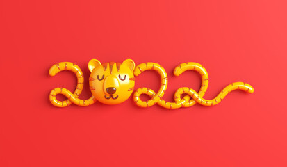 Chinese new year 2022 year of the tiger, 3d rendering illustration
