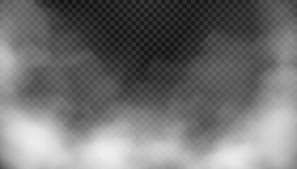 Fog or smoke isolated transparent special effect. White vector cloudiness, mist or smog background. Vector 3d realistic illustration