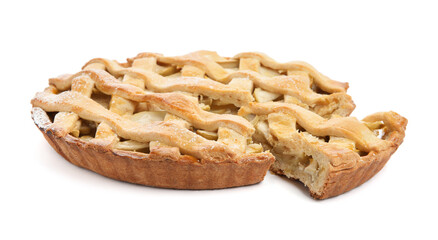 Delicious traditional apple pie isolated on white