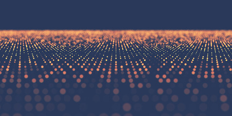 3d illustration - Abstract technological background of a defocused orange dots surface on a dark blue background