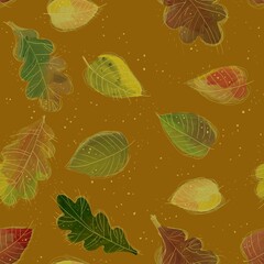 Autumn leafs pattern, seamless repeat. Trendy flat style. Great for backgrounds, apparel  editorial design, cards, gift wrapping paper, home decor etc.