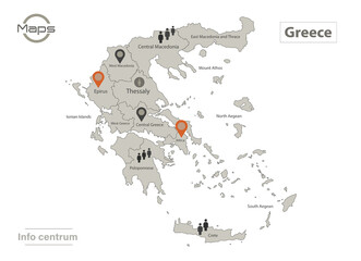 Greece map, individual regions with names, Infographics and icons vector