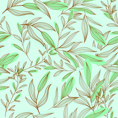 Seamless floral pattern with one line flowers. Vector hand drawn illustration. Design for textile, fabric, banner, poster, card, invitation and scrapbook
