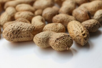 peanut in a shell texture. food background of peanuts. Top view.