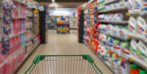 shopping cart in the market, between the corridor
