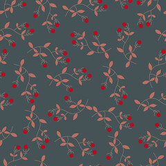 Seamless pattern of plants in boho or scandinavian style. Christmas items with winter elements and holiday wishes. Winter vector illustration on white background.