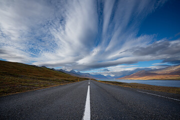 Fototapeta na wymiar Route 1 Ring Road under the clouds, Iceland