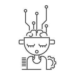 Artificial Intelligence AI and Machine learning concept. Cyborg icon. Outline thin line flat illustration. Isolated on white background.	