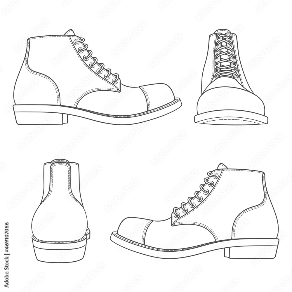 Poster set of black and white illustrations with classic shoes. isolated vector objects on a white backgrou