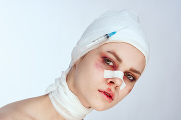 female patient bruised face medicine treatment injury studio lifestyle