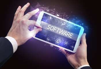 Close-up of a tablet searching inscription