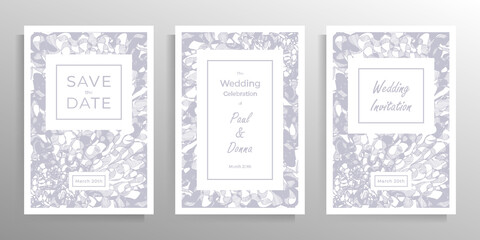 Wedding invitation design. A set of cards in pastel colors. Vector.