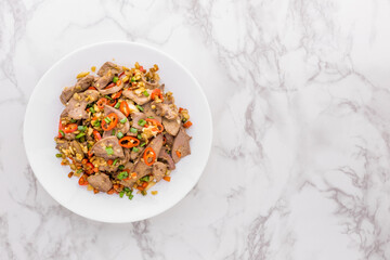 Stir fried salt and pepper pork liver