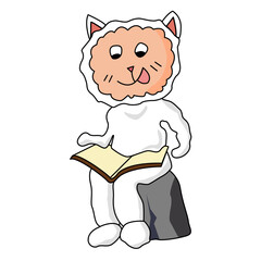 A sheep sitting on rock and reading a book, kid enjoying reading,  character vector Illustration
