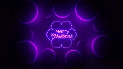 Abstract Holiday Purple Glowing Blurry Merry Christmas Text In Hexagonal Flower Line Frame Cinematic Lighting Effects Surrounded By Spheres