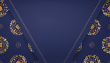Baner of dark blue color with mandala gold pattern for design under your text
