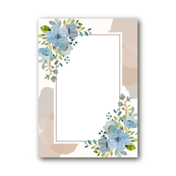Blue green floral frame with watercolor