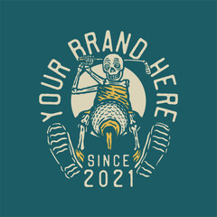 skeleton playing golf vintage t shirt design template