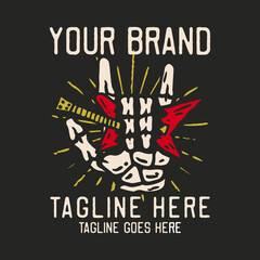 skeleton hand broking a guitar vintage t shirt design template