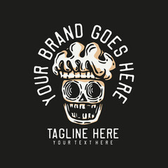 Fototapeta premium skull wearing chef hat vintage t shirt design template