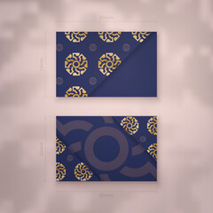Business card in dark blue with abstract gold pattern for your brand.