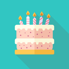 Birthday cake, party, flat icon with a long shadow