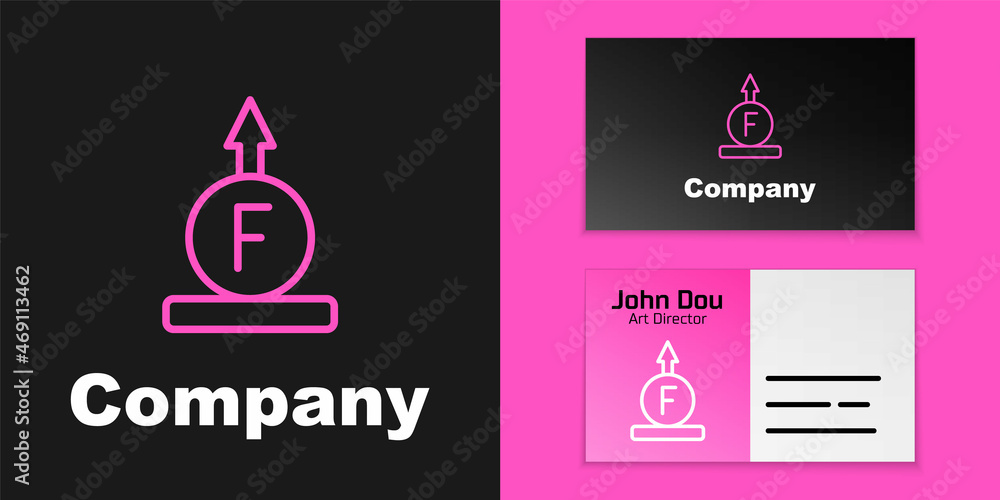Poster pink line force of physic formula calculation icon isolated on black background. logo design templat