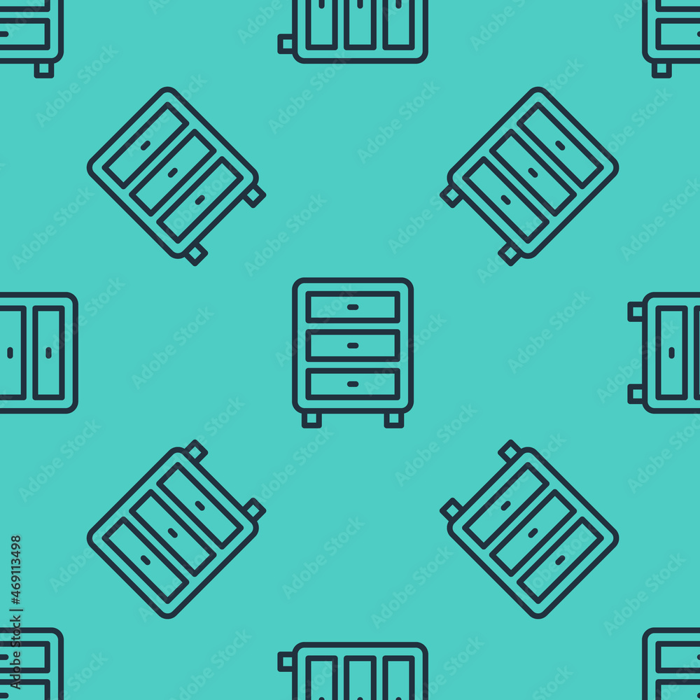 Poster black line archive papers drawer icon isolated seamless pattern on green background. drawer with doc