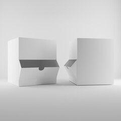 two blank white box on a front view 3d render