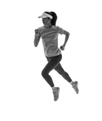 Silhouette of sporty running woman on white background