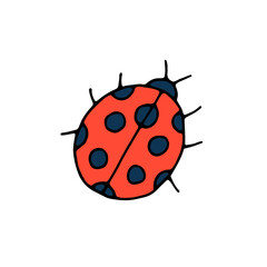 Ladybug. Red beetle with polka dots. Insect. Doodle. Vector. Drawn by hand. Sketch.