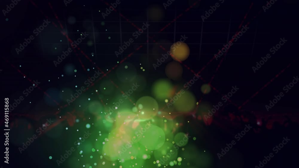 Poster animation of colourful bokeh spots of light and confetti over dancing crowd