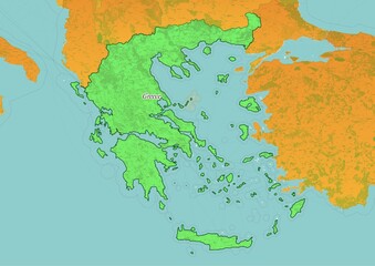 Greece  map showing country highlighted in green color with rest of European countries in brown
