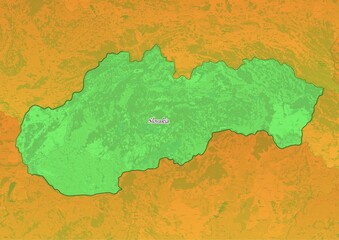 Slovakia map showing country highlighted in green color with rest of European countries in brown