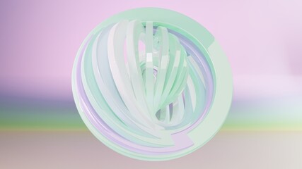 3D illustration; Pastel iridescent colors green, pink and blue circle round waves