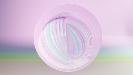 3D illustration; Pastel iridescent colors green, pink and blue circle round waves