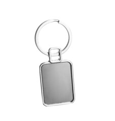 Stylish square keychain on white background