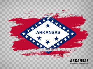 Flag of Arkansas from brush strokes. United States of America.  Flag Arkansas with title on transparent background for your web site design, app, UI. Stock vector. Vector illustration. EPS10.