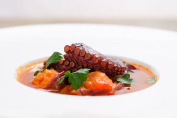 Octopus with tomato and parsley dish