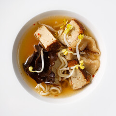 Ramen soup with tofu sprouts and mushrooms