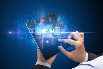 Businessman holding a foldable smartphone