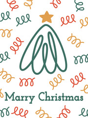 Marry Christmas card, colorful confetti.