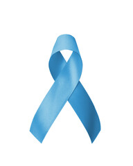 Blue awareness ribbon for prostate cancer, men health and diabetes in November with light blue bow...