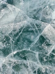 transparent ice on Lake Baikal in winter