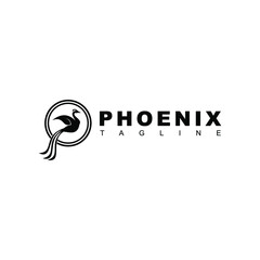 Black and white phoenix logo design