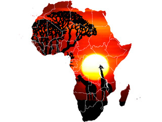Mapa de áfrica con ilustración de sabana. © AsantaFoto