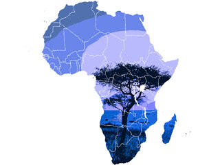 Mapa de áfrica con ilustración de sabana. © AsantaFoto