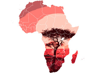 Mapa de áfrica con ilustración de sabana. © AsantaFoto